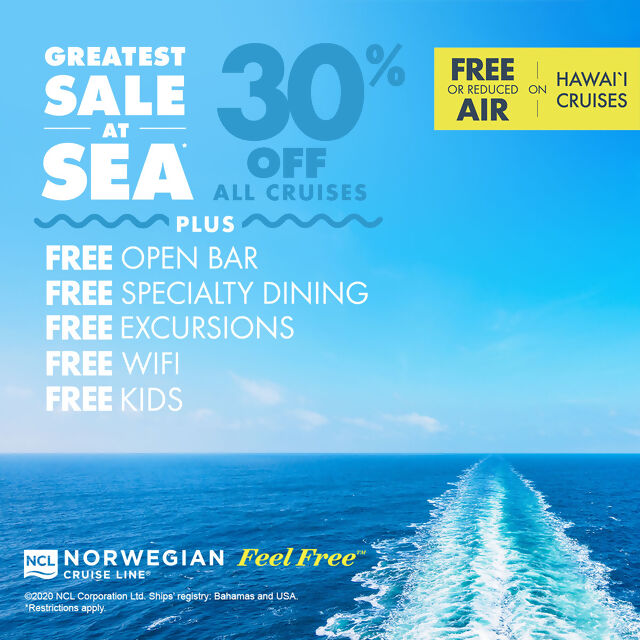 30% off all cruises with Norwegian Cruise Line's Greatest Sale at Sea